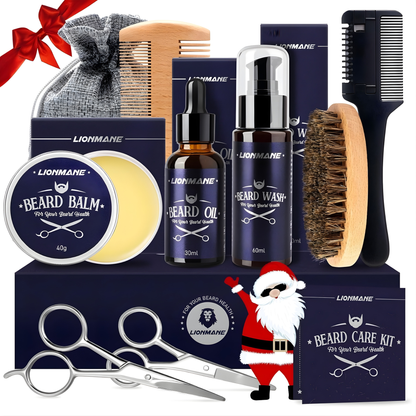 THE PERFECT GIFT: beard and mustache care kit: balm, wash, oil, brush, and scissors.